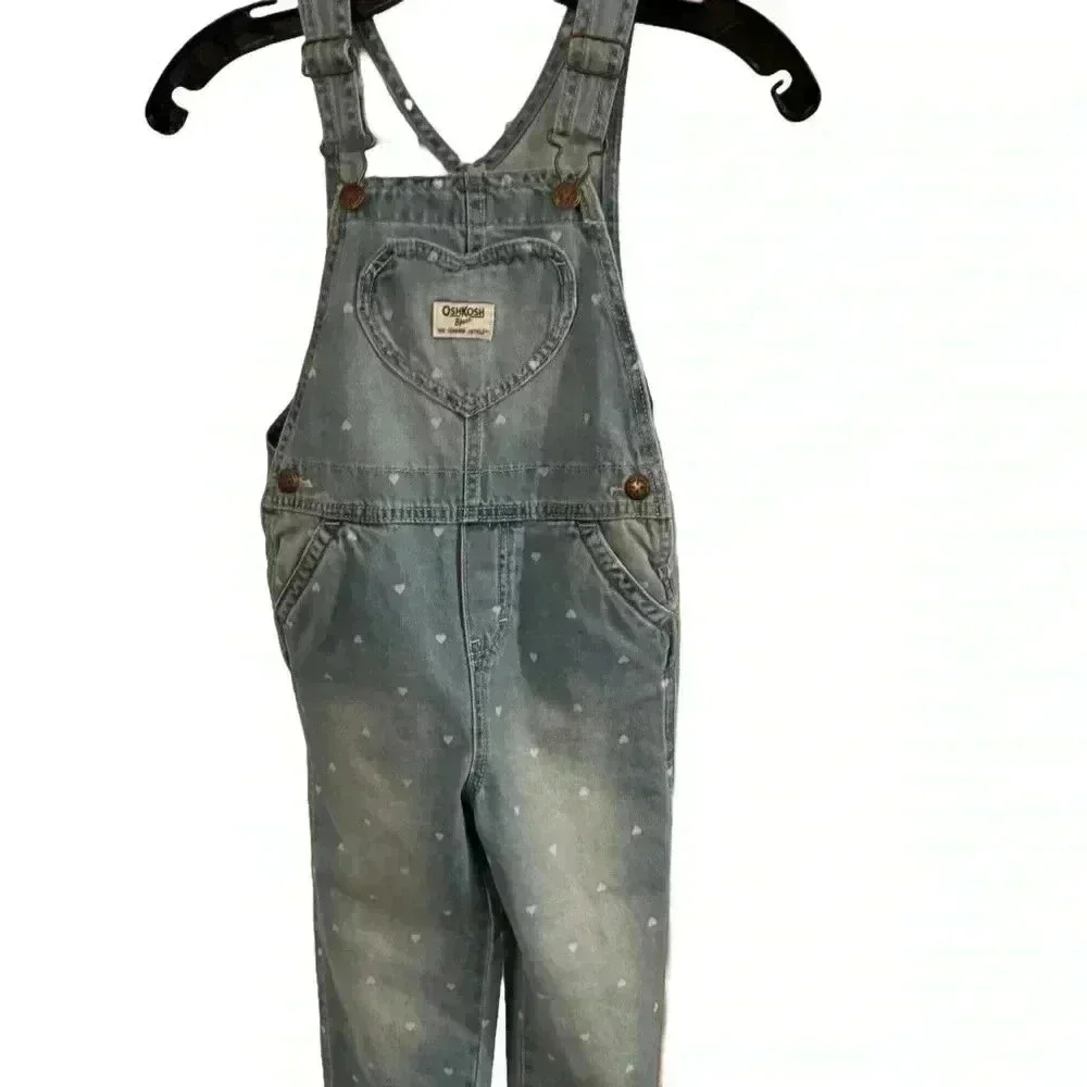 Oshkosh girls denim overall with small pink hearts size 5T